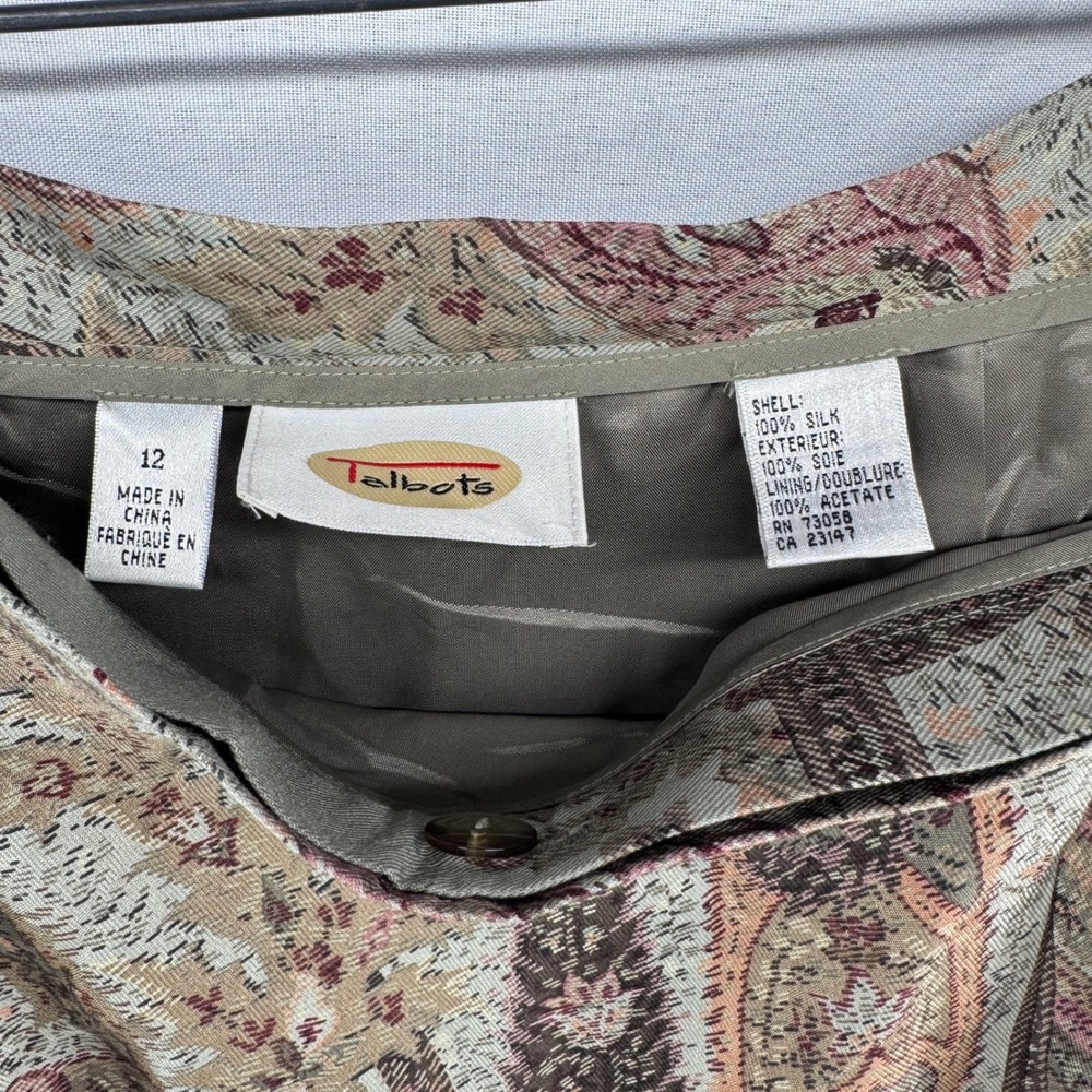 Talbots Silk Paisley Wrap Skirt Womens 12 Green Brown Midi Boho Cottagecore - Picture 5 of 6